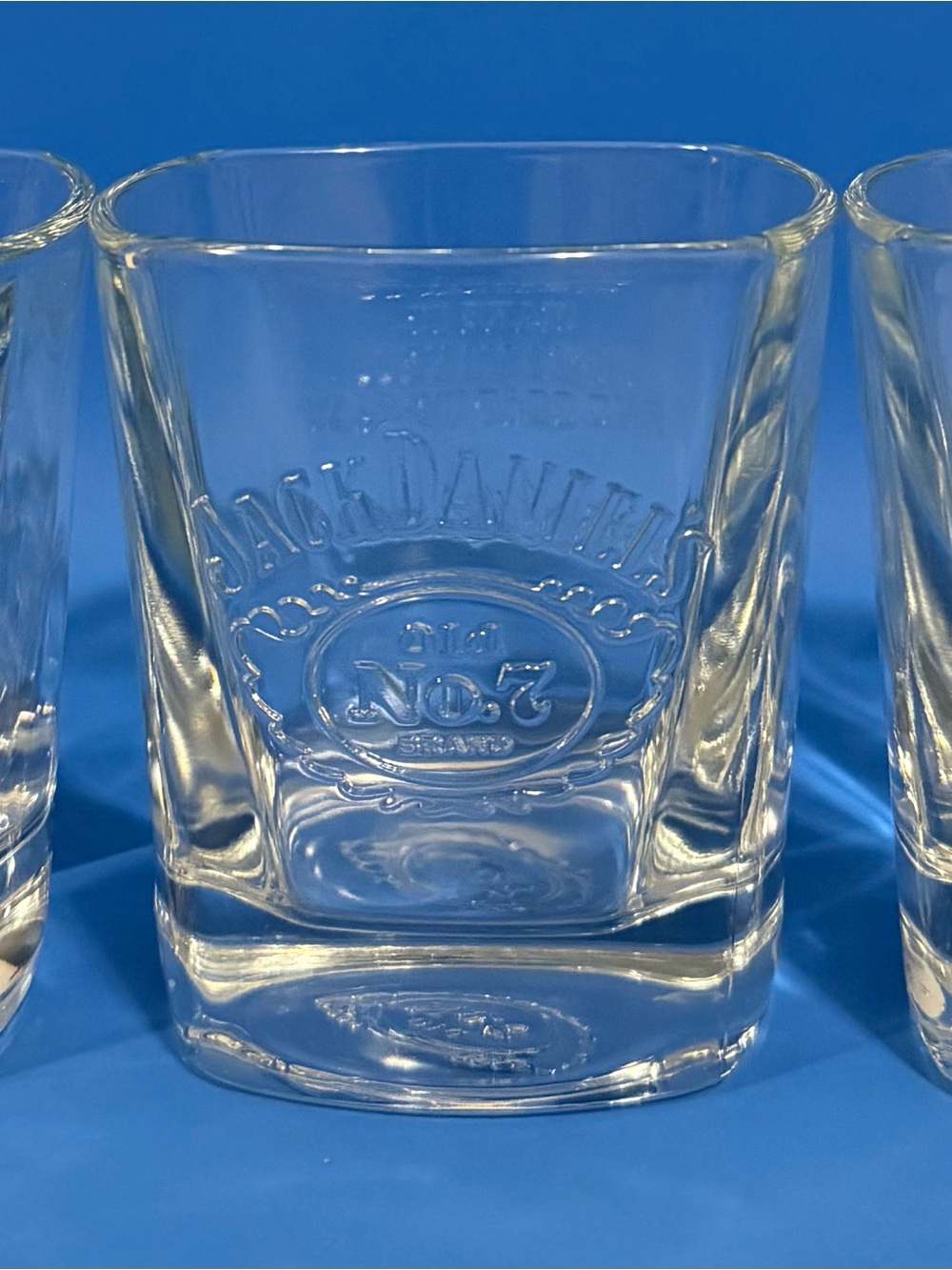 Set of 3 Embossed Jack Daniels Old No. 7 Clear Glass Lowball Square Tumbler